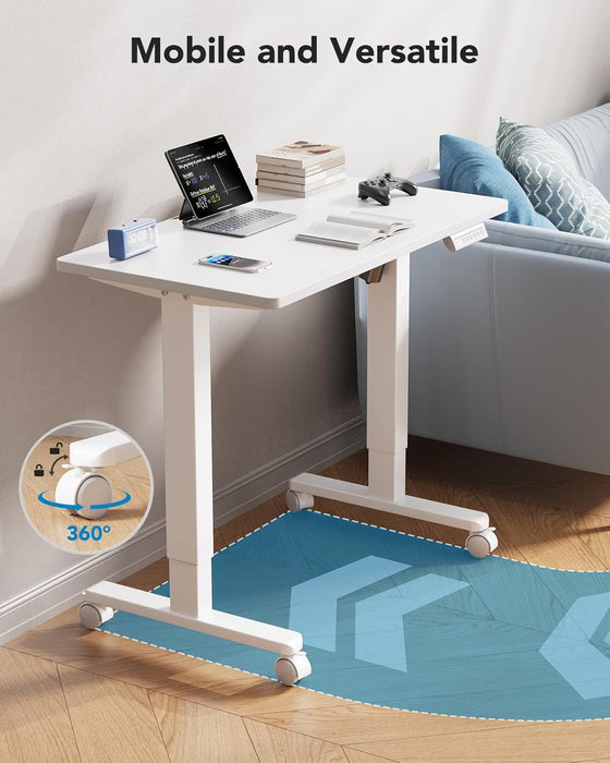 Electric Small Standing Desk, 35" X 20" Whole Piece Desktop, Adjustable Height Computer Desk, 4 Height Memory Settings, Sit Stand up Desk for Home Office, White