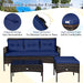 3 Pieces Patio Conversation Set, All Weather Outdoor PE Rattan Wicker Furniture Set with Padded Cushions, Tempered Glass Coffee Table, for Poolside, Backyard, Garden (Navy)
