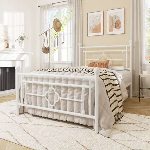 Twin Size Metal Platform Bed Frame with Victorian Vintage Headboard and Footboard, White