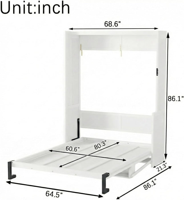 Queen-Size Murphy Desk Bed White-High-Gloss Finish