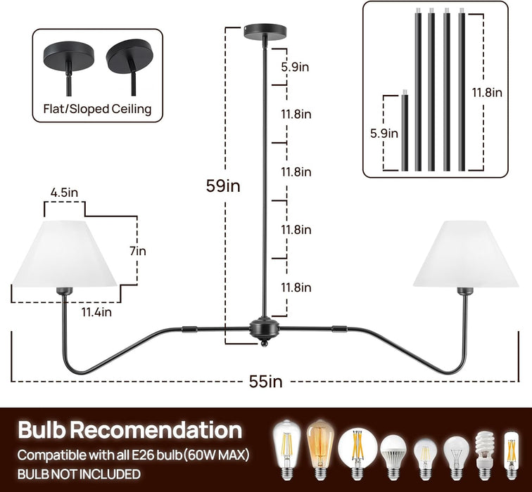 FiftyFiveInch MatteBlack DualHead Linear Chandelier