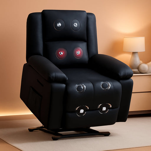 Power Lift Recliner for Elderly, Lift Chair with Heat and Massage，Pu Recliner Sofa with 2 Side Pockets and Infinite Position for Living Room, Black