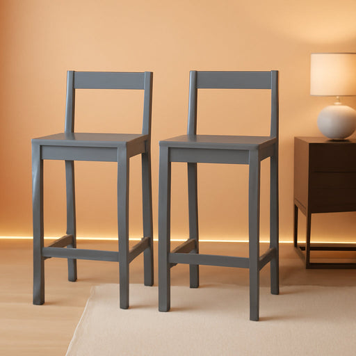 Wooden Bar Stool with Backrest, Grey, Set of 2