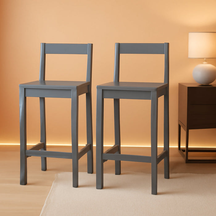 Wooden Bar Stool with Backrest, Grey, Set of 2