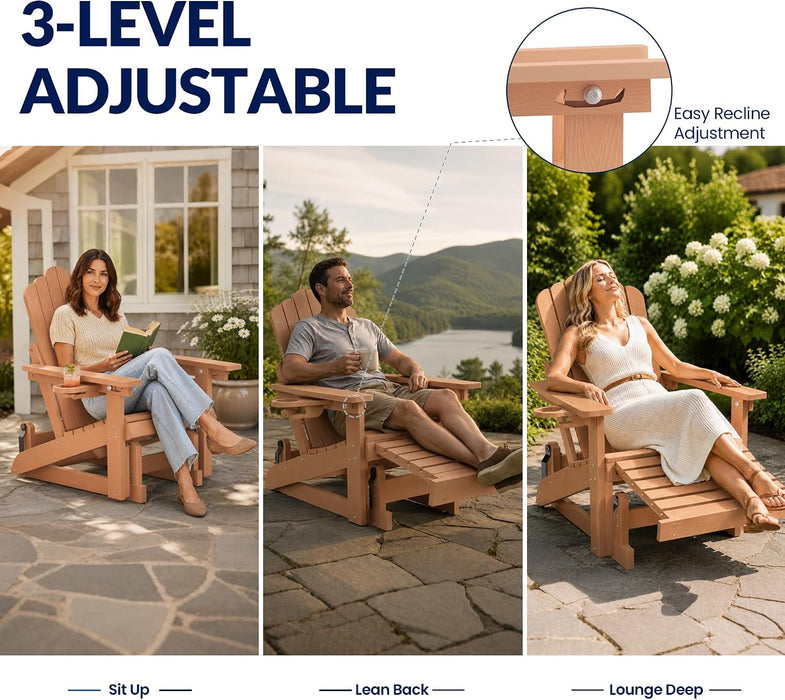 Adirondack Glider Chairs Set of 2,With Retractable Ottoman,Adjustable Back