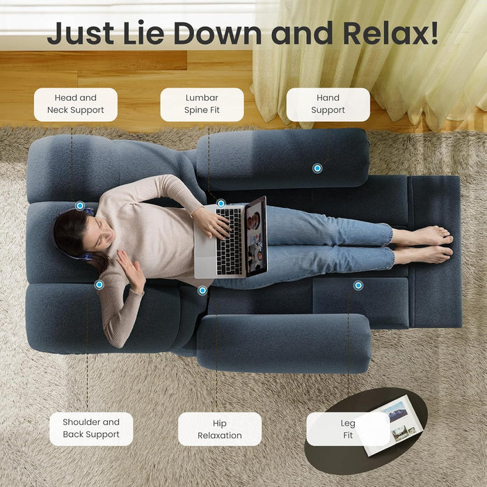 2024 New Power Recliner Chair for Adults, Adjustable Electric Chair Power Reclining Sofa, USB Port, Ultra-Comfy Teddy Fleece Recliner for Living Room, Tool-Less Assembly Single Sofa, Blue Gray