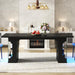70.8" Large Dining Table with Glass Storage Cabinet & LED Lights, Modern Kitchen Table for 4-8, Rectangle Dining Room Table, Long Dinner Tables for Kitchen,Living Room(Black)