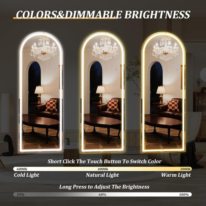 LED Arched Full Length Mirror with Lights 65"X24"