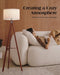 Mid Century Floor Lamp with 3 Color Temperatures LED Bulb, Modern Wood Tripod Table Reading Standing Light, Wooden Shelf Floor Lamp for Farmhouse Living Room Bedroom Office Linen Shade Brown