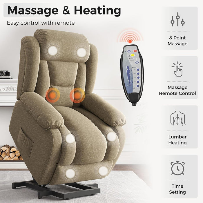 Power Lift Recliner Chair for Elderly Indoor Living Room Reclining Chairs Lounge Chairs Single Sofa with Side Pockets and Remote Control for Bedroom（Brown）