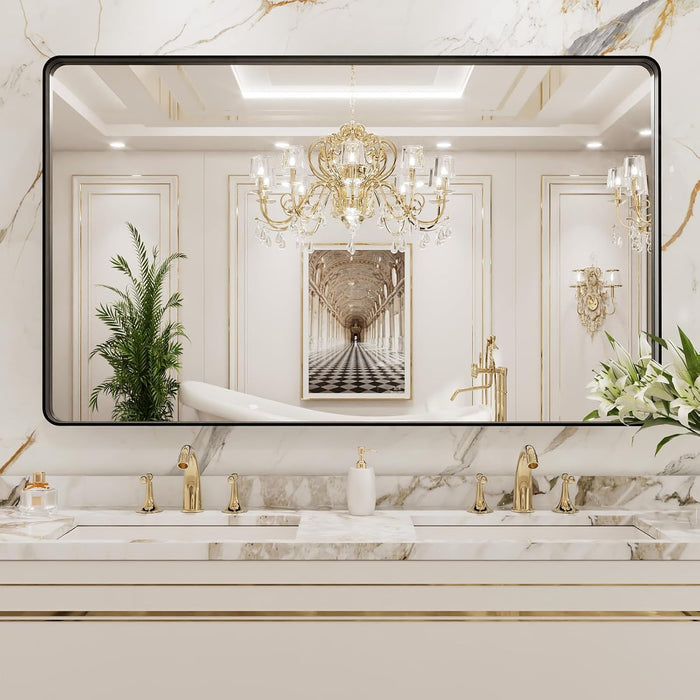 Matte Black Tempered Metal Framed Mirror 50x30Inches