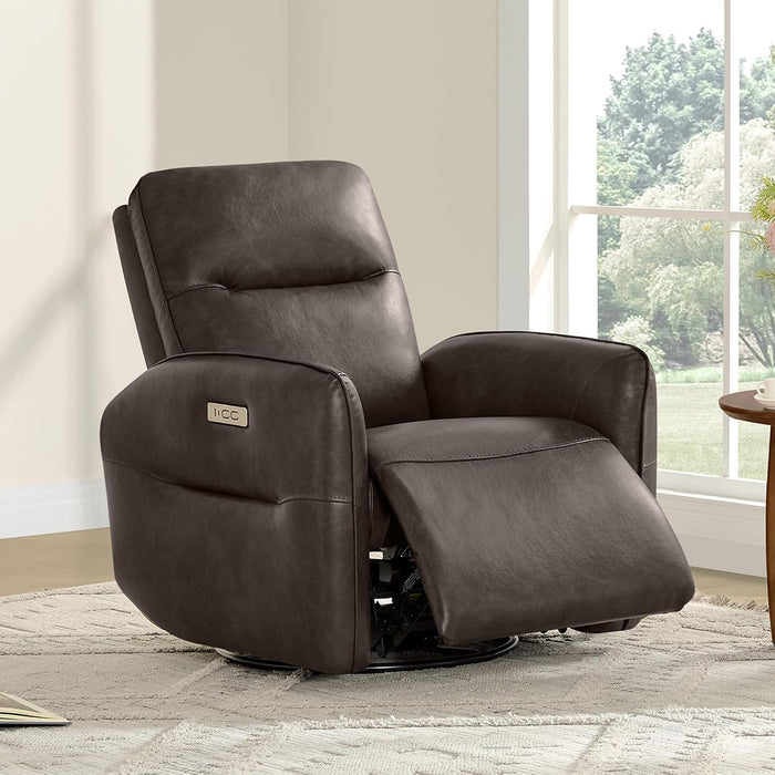 CHITA Faux Leather Power Recliner Chair, Swivel Glider, Chocolate Brown