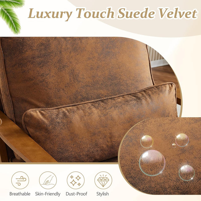 Solid Wood Wide Armrests Accent Chair Set of 2,Upholstered Mid Century Modern Chair with Pillow,Farmhouse Arm Chair Comfy Reading Chair,Chairs Living Room,Bedroom,Guest Room,Suede,Rustic