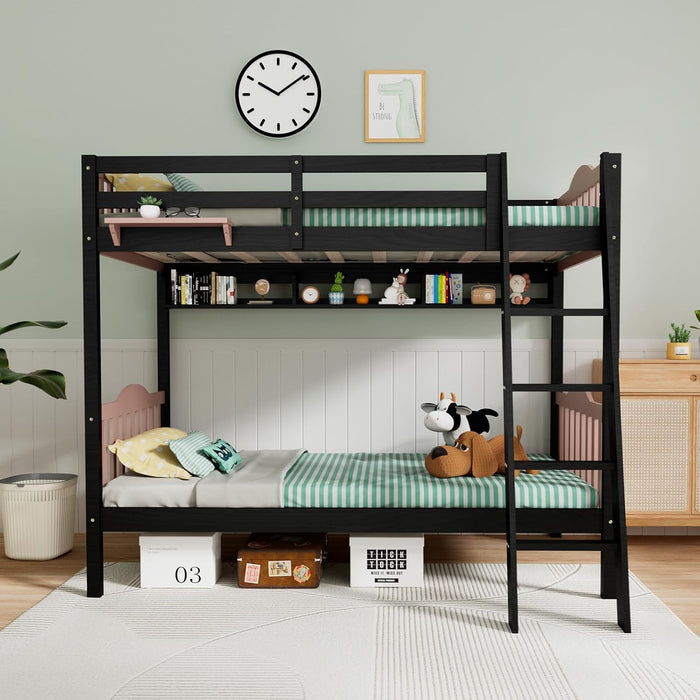 Premium Solid Wood BunkBed TwinOverTwin FullLengthGuardrails