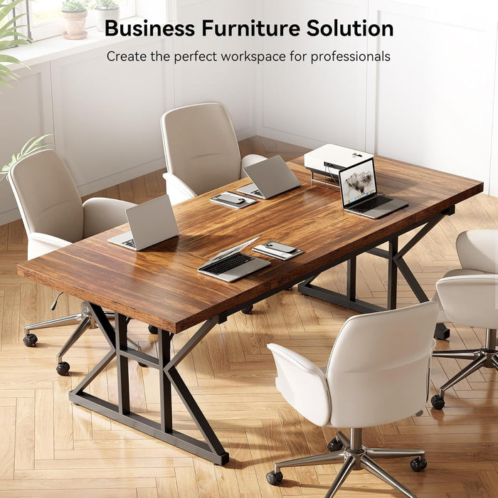 70.8-Inch Office Desk, Wooden Executive Office Desk, Modern Work Desk, Large Farmhouse Writing Table Computer Desk for Home, Brown-Black