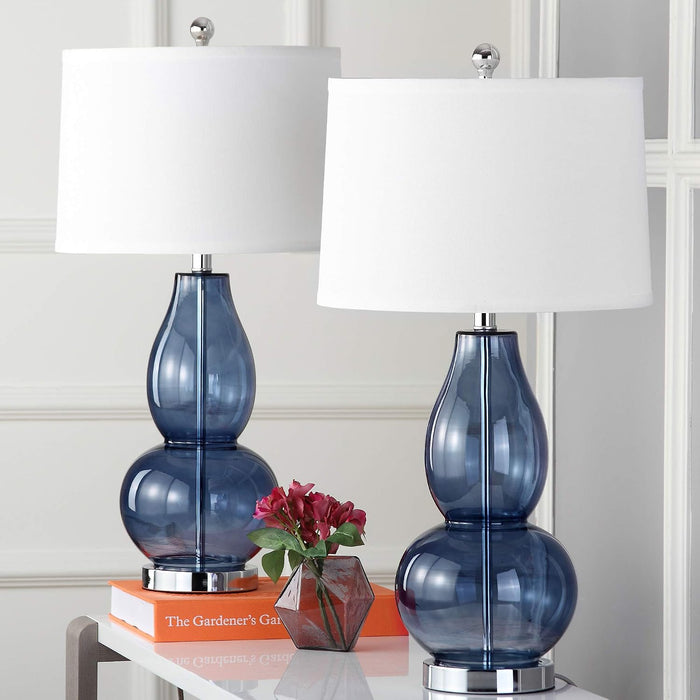 Safavieh Lighting Collection Mercurio Double Gourd Blue and White Table Lamp, Set of 2