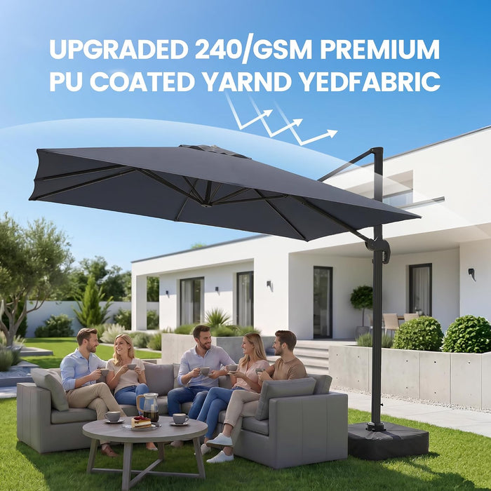 9' X 12'FT Cantilever Offset Outdoor Patio Umbrella with Base