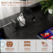 L Shaped Gaming Desk with Power Outlets & LED Lights, Small L- Shaped Desk Computer Corner Desk with Monitor Stand & Storage Shelf, Home Office Desk Writing Desk with Storage Bag, Black