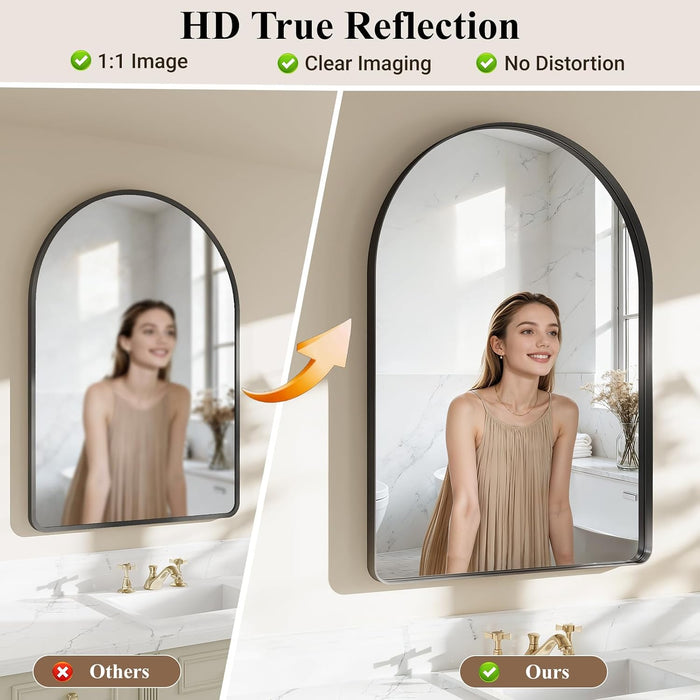 36"X30" Black Arched Mirror, Arched Wall Mirror with Metal Frame, Wall Mounted Large Arched Mirror for Living Room, Restroom, Entryway, Tempered Glass, Modern Home Decor