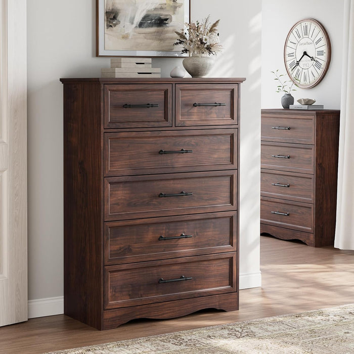 modern farmhouse tall dresser Modern Farmhouse 5 Drawer Dresser, Barnwood Brown