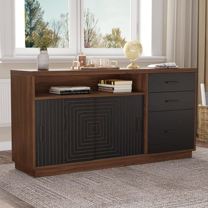 FiftyFiveInch Walnut Sturdy File Cabinet With Drawers