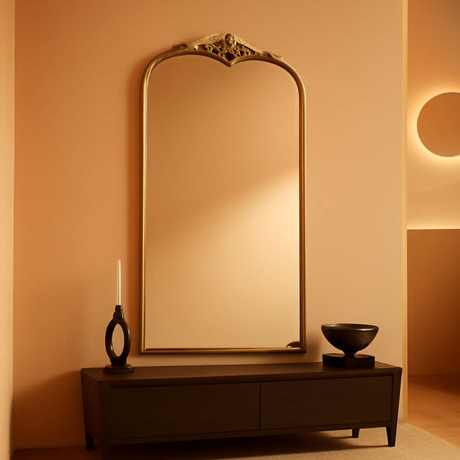 Arched Mirror, 42 X 24 Inch Gold Traditional Vintage Ornate Baroque Tall Mirror Antique Style Wall Mounted Mirrors for Entryway, Fireplace, Living Room, Hallway, Bathroom