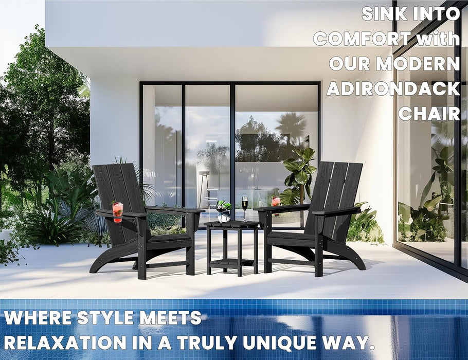 Modern Adirondack Chair with Cup Holder, HDPE Plastic Patio Chairs