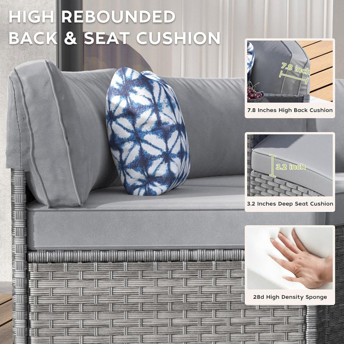 Outdoor Patio Furniture Set with Coffee Table,7 Pieces Half-Moon Curved Outdoor Sectional Sofa and Side Table Waterproof Cover, Wicker Rattan Patio Coversation Set for Porch,Backyard,Pool(Grey)