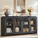 65" Sideboard Buffet Cabinet with Arched Glass Doors, Dark Gray | Modern Wood Sideboard, Spacious Storage Credenza, Adjustable Shelves, Living Room Accent Cabinet, Dining Room & Entryway Use