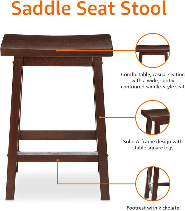 Solid Wood Saddle-Seat Kitchen Counter-Height Stool, 24-Inch Height, Walnut Finish - Set of 2