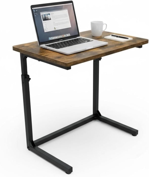 Height Adjustable C-Shaped Sofa Side Table, Laptop Table for Couch & Bed, Rustic Brown