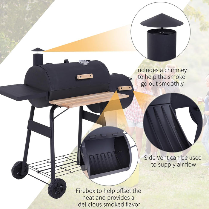 48" Steel Portable Charcoal Grill with Offset Smoker,Stainless Steel Barbecue Grill with Wheels for Patio BBQ Cooking, Camping