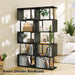6 Tier Bookshelf Tall Geometric Bookcase, S-Shaped Industrial Display Standing Shelf, Metal and Wood Decorative Storage Room Divider Shelves for Bedroom, Living Room, Office, Light Black Oak