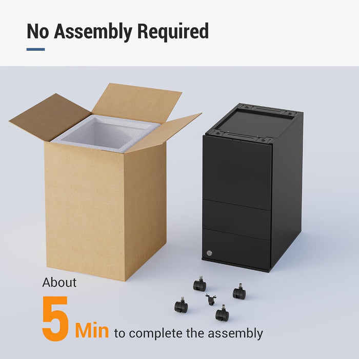 3 Drawer File Cabinet with Lock, Fully Assembled except Casters