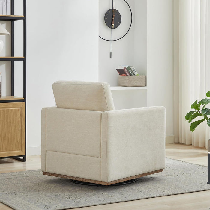 Beige Upholstered Swivel Armchair 360 Degree Chair