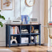6 Cube Bookcase, Farmhouse Wood Low Storage Organizer Book Shelf, 47" Horizontal Navy Blue Console Bookshelf with Legs, Hallway Book Case for Entryway, Display Cabinet for Living Room, Office