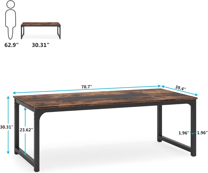Modern Computer Desk, 78.7 X 39.4 Inch X Large Executive Office Desk Computer Table Study Writing Desk Workstation for Home Office,Rustic/Black