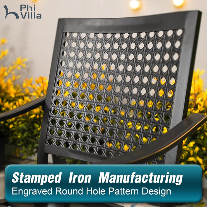 5 Pieces Outdoor Meal Dining Set for 4, Square Wrought Iron Table & Stackable Dining Chairs, Heavy-Duty Dining Furniture Set for Patio, Deck, Backyard, Porch