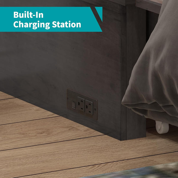Queen Murphy Wallbed Cabinet Grey USBChargingStation