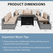 8 Piece Outdoor Patio Furniture Set with 43 Inch Propane Fire Pit, Washable Cushions, Glass Coffee Table, Waterproof Cover & CSA Certified for Backyard Poolside, Silver PE Rattan/Khaki