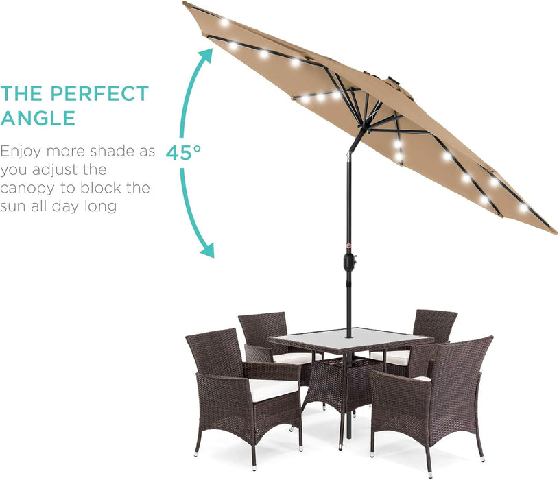 10Ft Solar Polyester LED Lighted Patio Umbrella W/Tilt Adjustment and Uv-Resistant Fabric - Tan