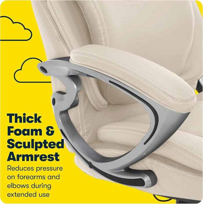 Bryce Executive Office Chair, Ergonomic Computer Deskchair with Patented AIR Lumbar Technology, Comfortable Layered Body Pillows for Cushioning, quality Foam, Bonded Leather, Cream White