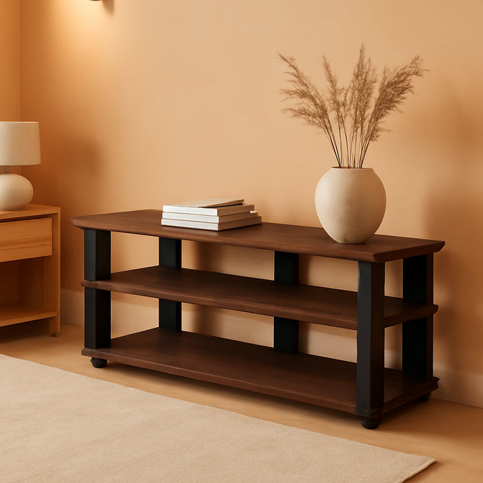 Nelly Entertainment Center TV Stand, Short 43.3"(W) X13.4(H) X13.1(D), Columbia Walnut/Black