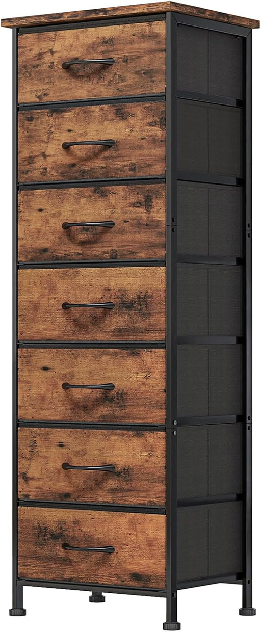Tall Dresser With 7 Fabric Drawers WoodgrainFinish