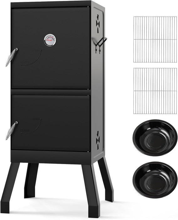 Charcoal Grills, 40" Vertical BBQ Smoker Grill with Built-In Thermometer, Adjustable Air Dampers, Removable Water Pan & Grill Grates for Backyard Picnics, Party, Outdoor Camping