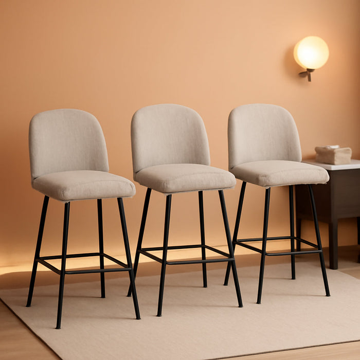 Counter Height Bar Stools Set of 3, 26 Inch Upholstered 360°Swivel Barstools with Back and Metal Legs, Linen Fabric Counter Stools for Kitchen Island, Dining Room, Pub, Light Grey