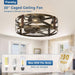 20" Farmhouse Flush Mount Ceiling Fans with Lights and Remote, Industrial Black Caged Low Profile Fandelier, 6 Speeds Bladeless Ceiling Fan for Bedroom, Kitchen, Living Room