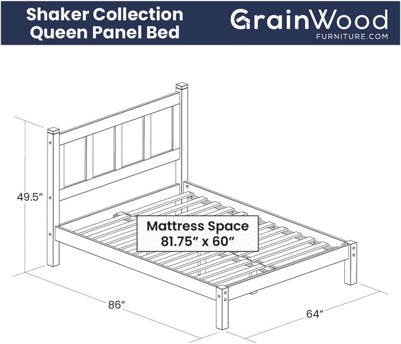 Shaker Solid Wood Panel Platform Bed, Queen Size, Expresso
