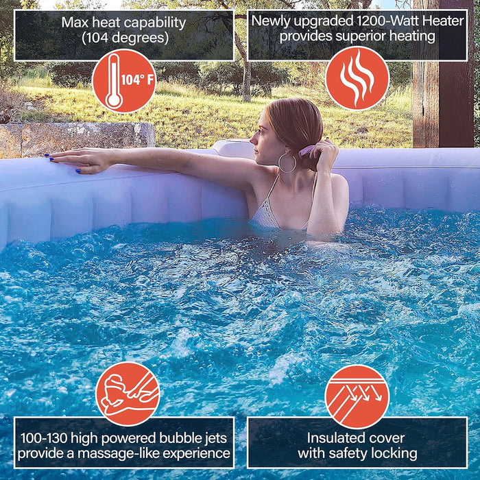 Inflatable Hot Tub Spa | Personal High Powered Jetted Bubble | with Fitted Cover and 3 Filters | 265 Gallon | 6 Person round | Brown | HTIR6GYBR