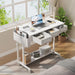 White Portable Rolling Computer Desk - 40 Inch Adjustable Mobile Standing Teacher Desks with 3 Fabric Drawers on Wheels, Couch Sofa Side Laptop Stand up Table with Storage for Home Office, White